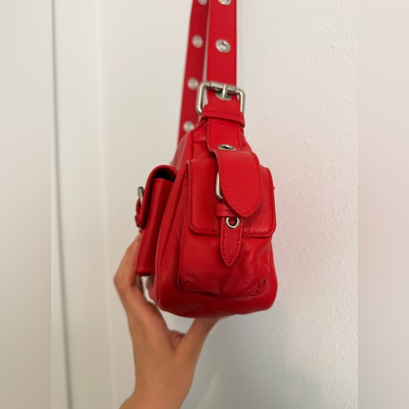 NWT Free People Leather Buckle Shoulder Bag, Red - Picture 5 of 8